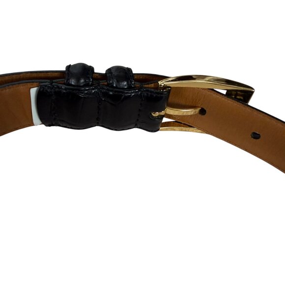 Ralph Lauren men's black Italian leather adjustable waist belt gold buckle M - Picture 5 of 12